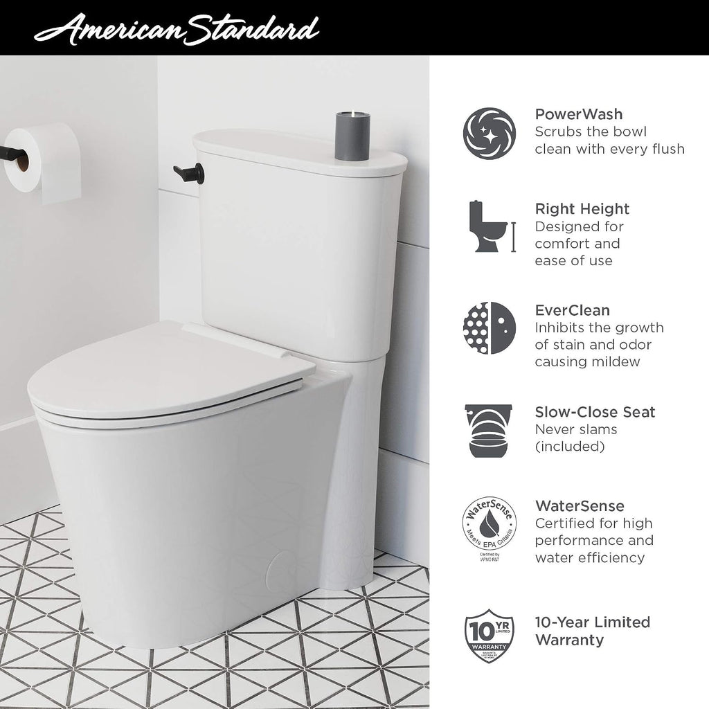 American Standard 226AA105.020 Studio S Height Elongated Toilet with Seat-Right Hand Trip Lever, White