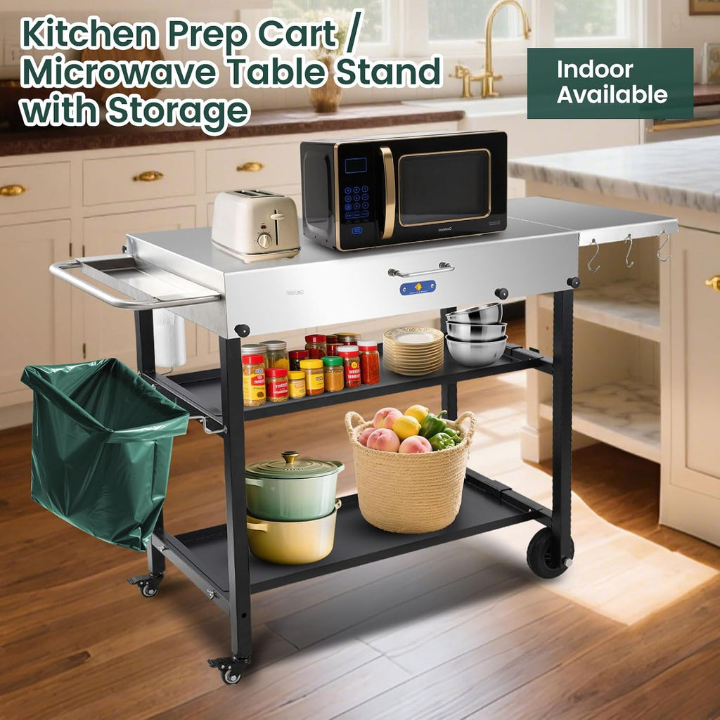 ARC Advanced Royal Champion 43' W x 17' D Stainless Steel Grill Cart Table,Blackstone Griddle Stand,440lbs Grill Table Pizza Oven Stand with Wheels for Ninja Woodfire Grill