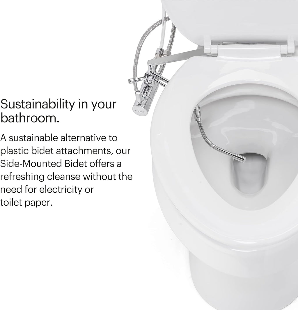 Brondell SMB-25 Side Mounted Manual Bidet Attachment for Toilet Seats with Adjustable Sprayer and Water Pressure, Thin Profile, Chrome (Dual Temperature), X-Large