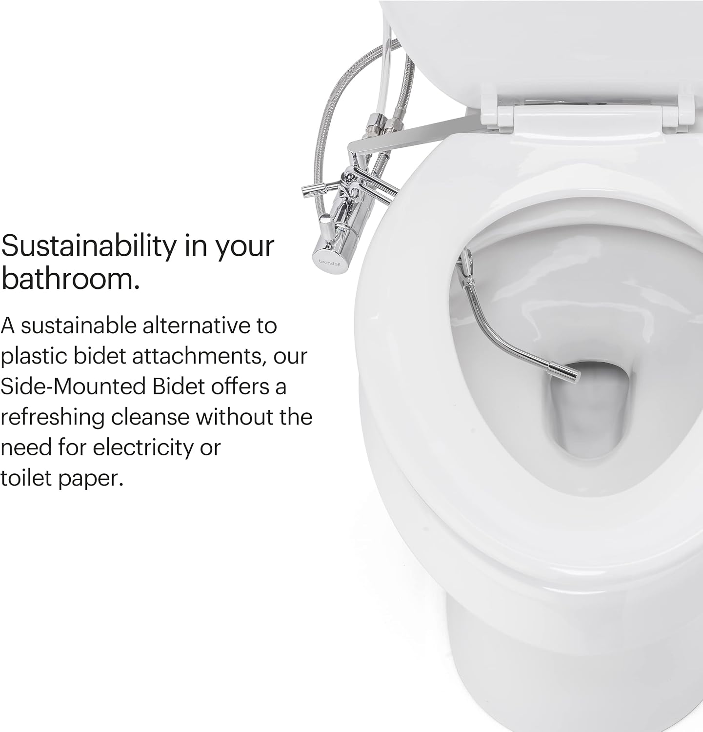 Brondell SMB-25 Side Mounted Manual Bidet Attachment for Toilet Seats with Adjustable Sprayer and Water Pressure, Thin Profile, Chrome (Dual Temperature), X-Large