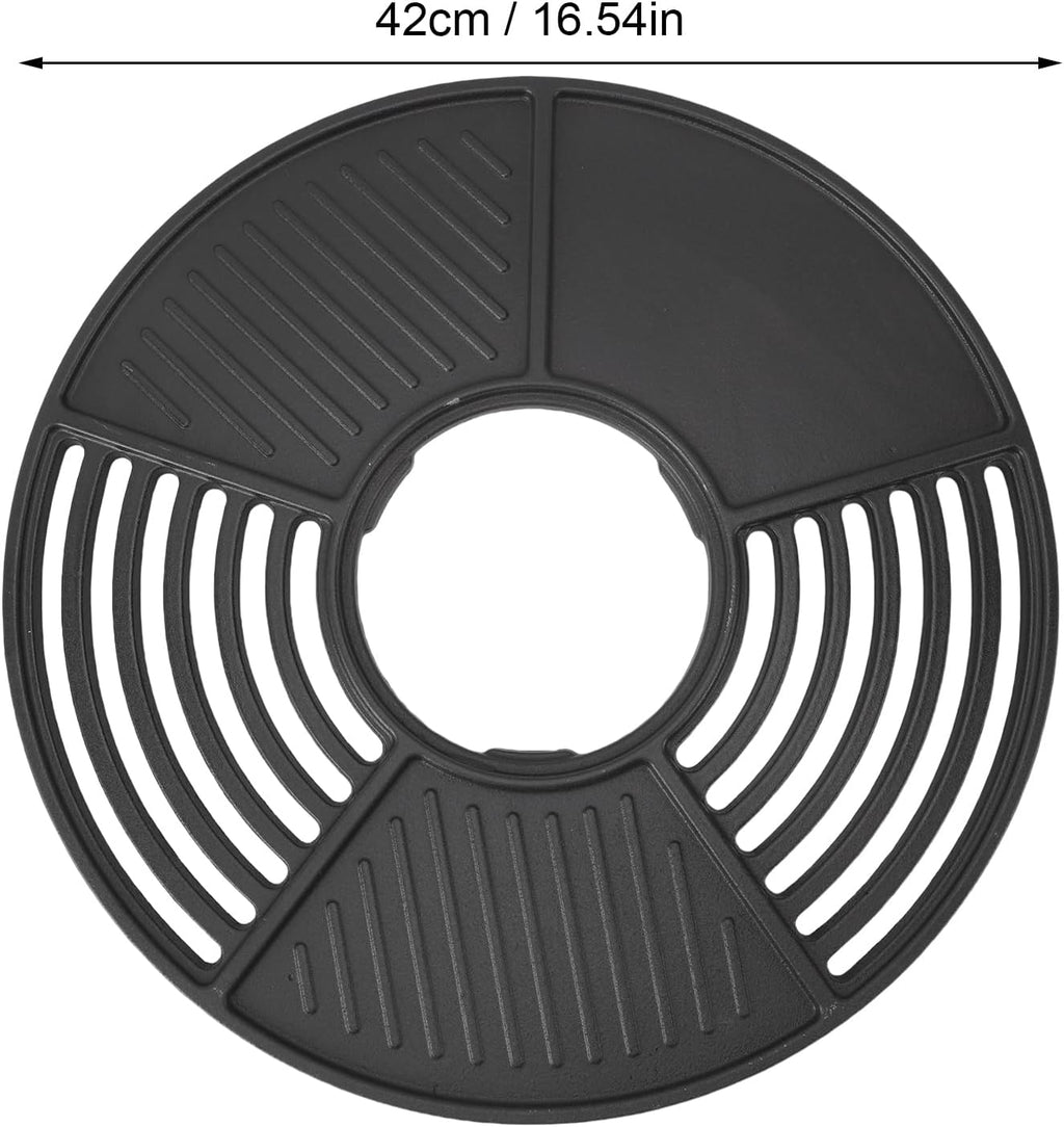 Grill Plate, 42cm Round Cast Iron Grill Pan with Enamel Non Stick Coating, for Indoor Outdoor Camping Picnic Gas Stove