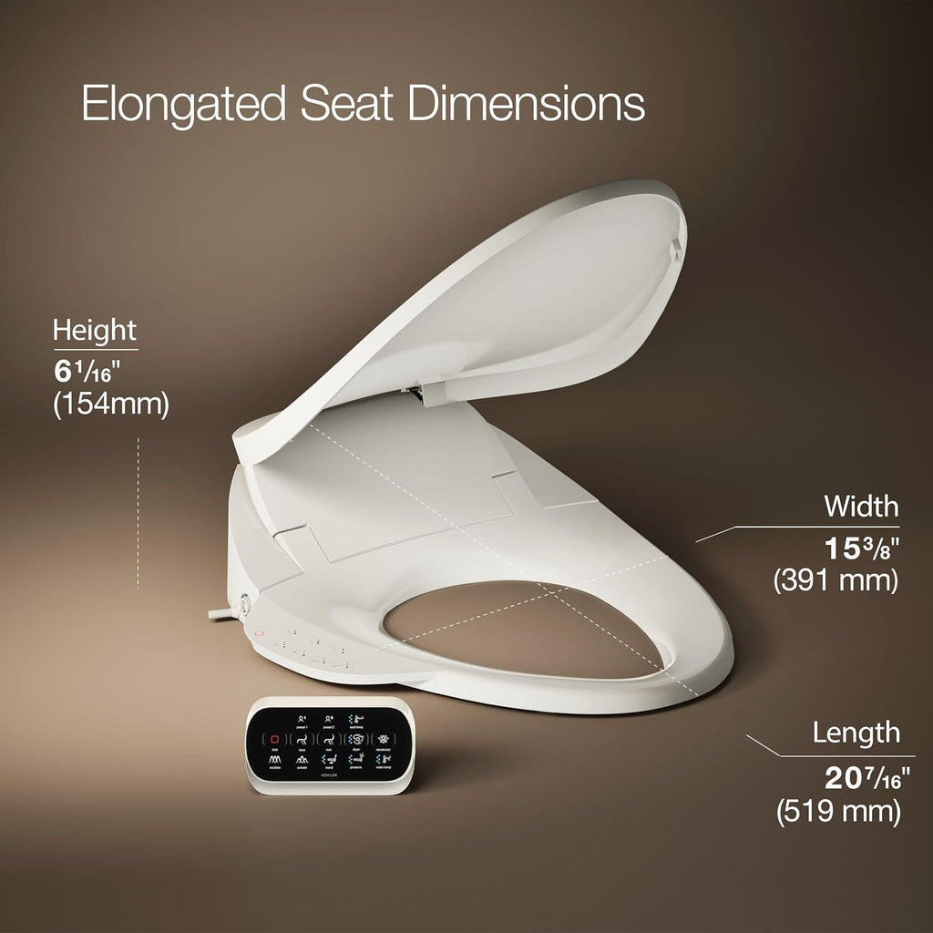 Kohler PureWash E750 Elongated Heated Bidet Toilet Seat, Touchscreen Remote Control, Biscuit, Quiet-Close Grip-Tight Lid, Self-Cleaning Wand, Warm Water Bidet, Adjustable Water Pressure, Nightlight