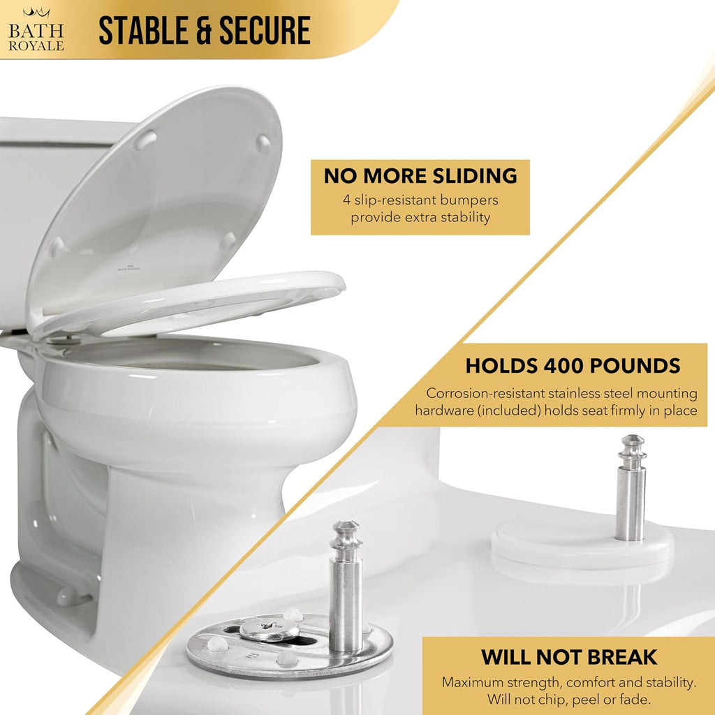 Bath Royale Toilet Seat (Round or Elongated), Slow Close (Soft Close, Quiet Close), Stain-Resistant and Easy to Clean, Fits All Toilet Brands, Premium Series or Heavy Duty Executive Series - 5 Pack