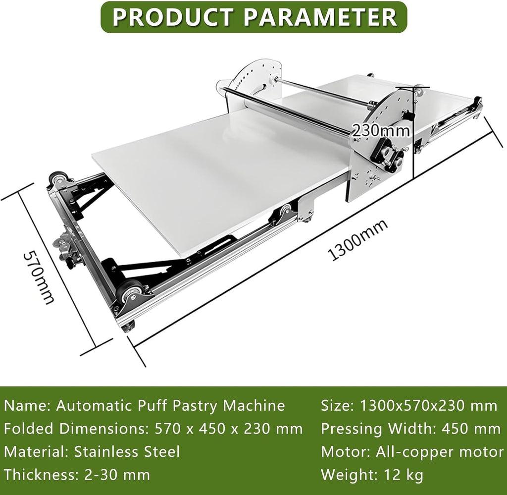 Stainless Steel Dough Roller Machine Electric Dough Sheeter,With Adjustable Thicknesses,(1 Scrolling Panel) For Making Bakery Puff Pastry Pizza-Electric Folding Kitchens Machine,Cleans In A Flash