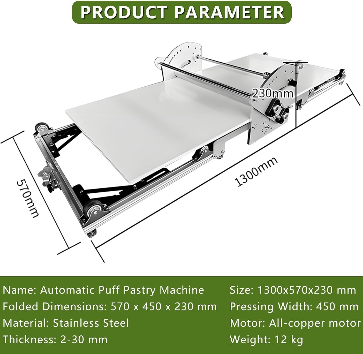 Stainless Steel Dough Roller Machine Electric Dough Sheeter,With Adjustable Thicknesses,(1 Scrolling Panel) For Making Bakery Puff Pastry Pizza-Electric Folding Kitchens Machine,Cleans In A Flash