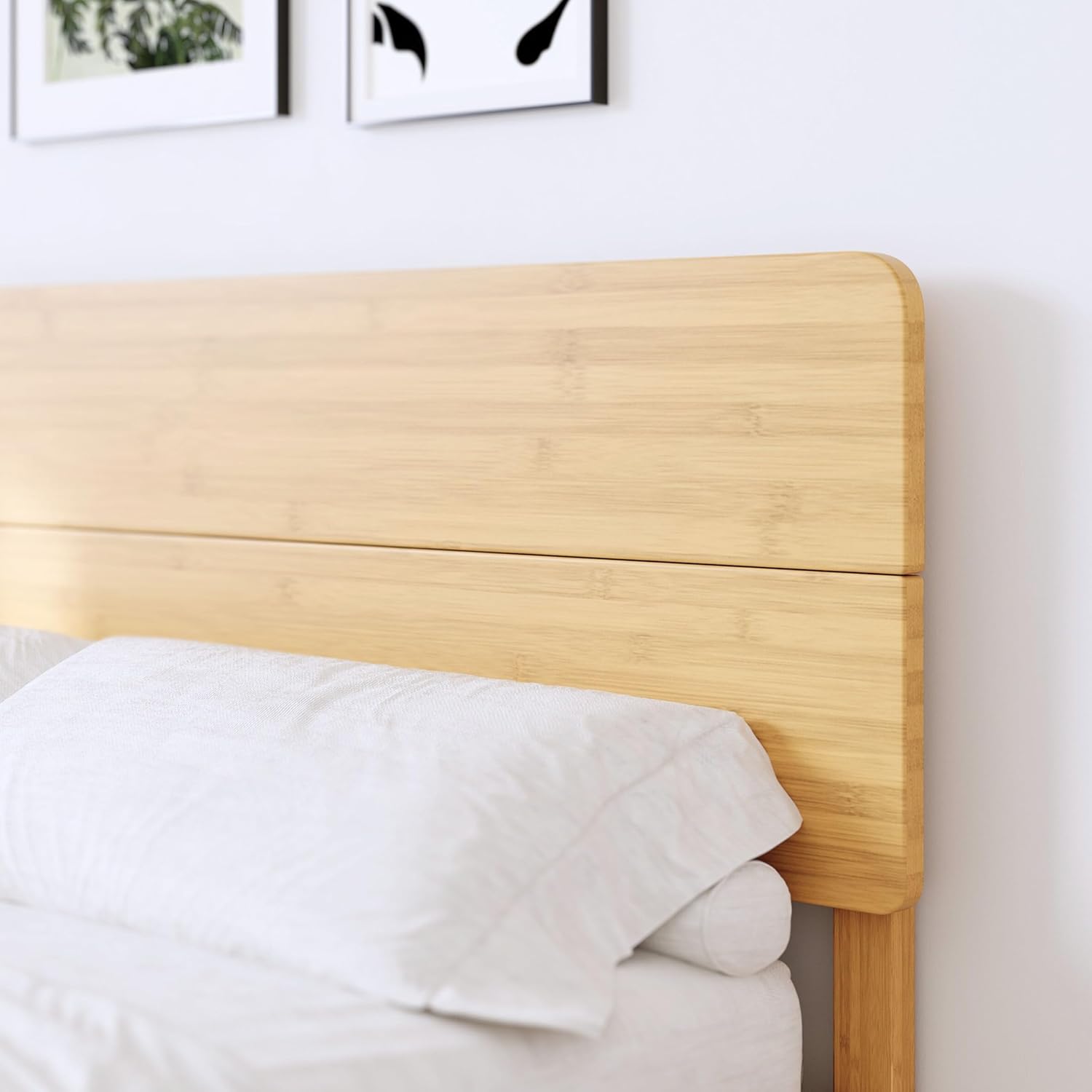 BOSRII 12in High Solid Bamboo Wood Platform Twin Size Bed Frame with Headboard, Reinforced Heavy Duty Metal Slats, Noise Free, No Box Spring Needed, Easy Assembly