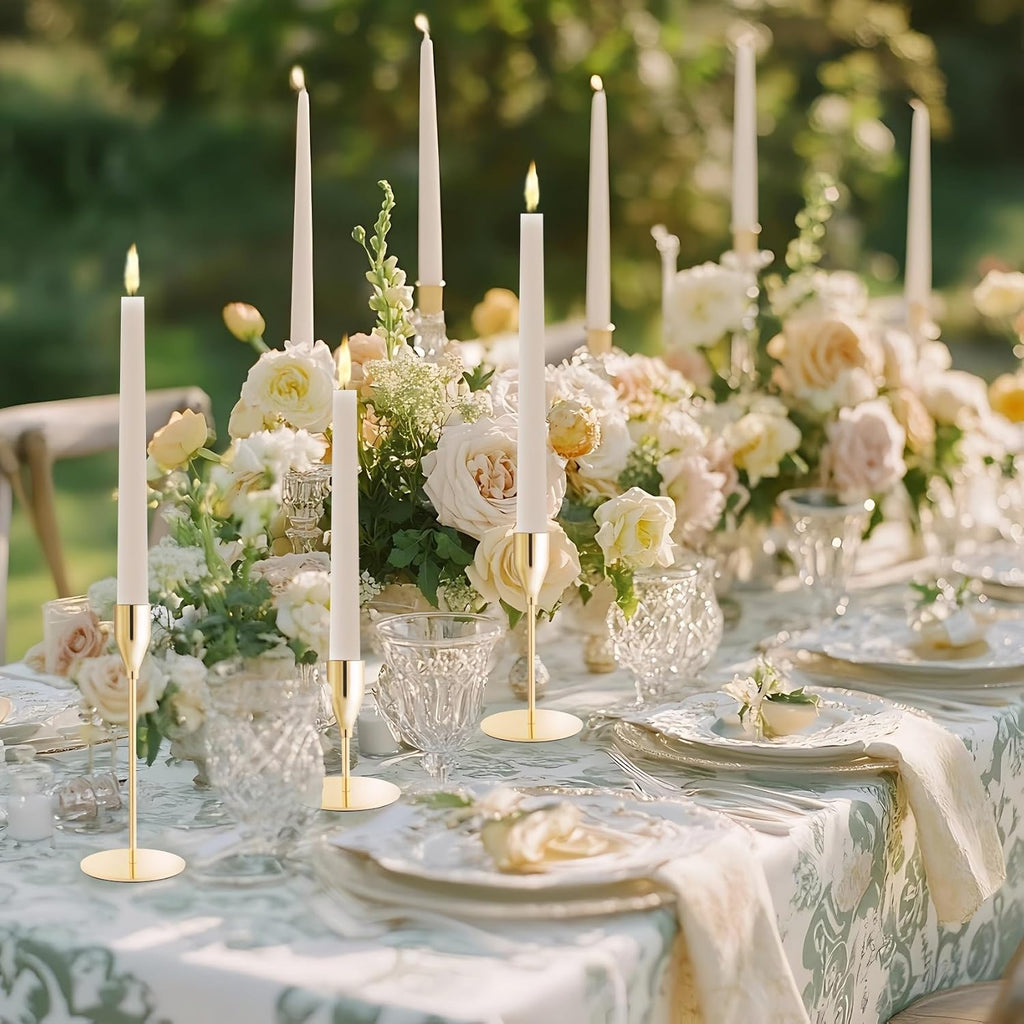 Taper Candle Holders,Tall Metal Candlestick Holders,French Gold,Set of 54,Three Heights,Candle Stick Holder Bulk for Wedding Centerpiece Decoration,Dinning,Festival,Party or Home Decor