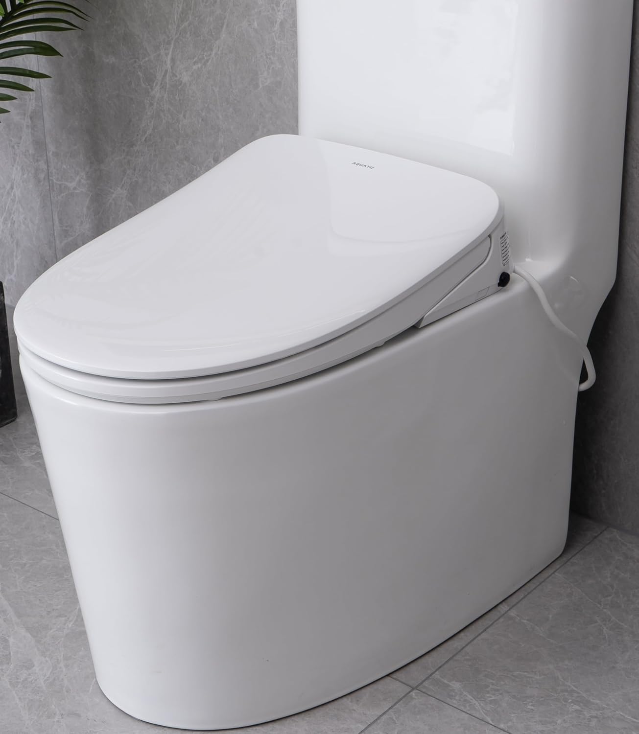 AQUATIZ Elongated Smart Toilet Bidet, Electric Toilet Seat with Self-Cleaning Nozzle, Adjustable Warm Water, Deodorizer, Air Dryer, LED Night light (Remote Control)