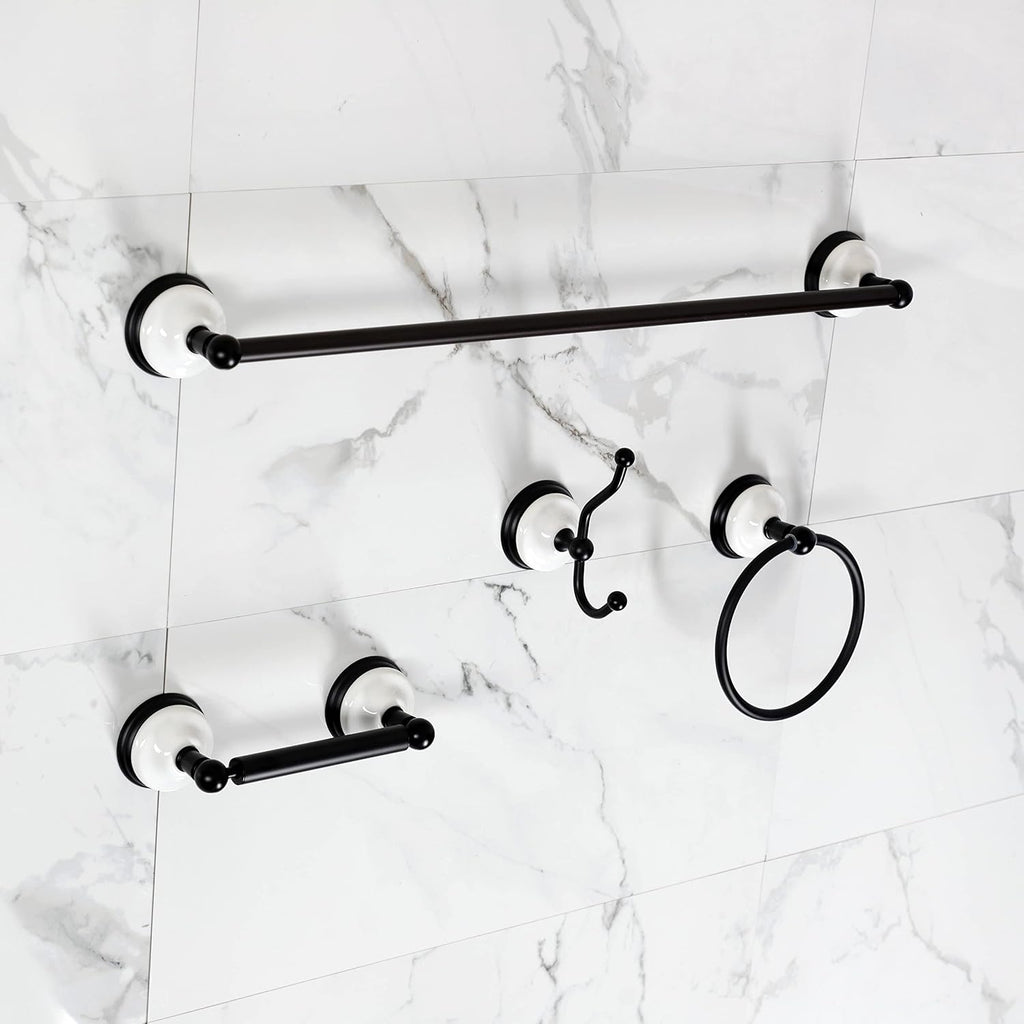 Kingston Brass BAK1111478MB Victorian 4-Piece 24-Inch Towel Bar Bathroom Accessory Set in Matte Black