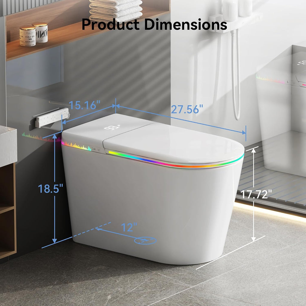 Smart Toilet with Bidet Built-in,One Piece Toilet with Foam Shield,Auto Open/Close Lid,Heated Seat,Warm Water Sprayer & Dryer,Adjustable Night Light,Auto Flush