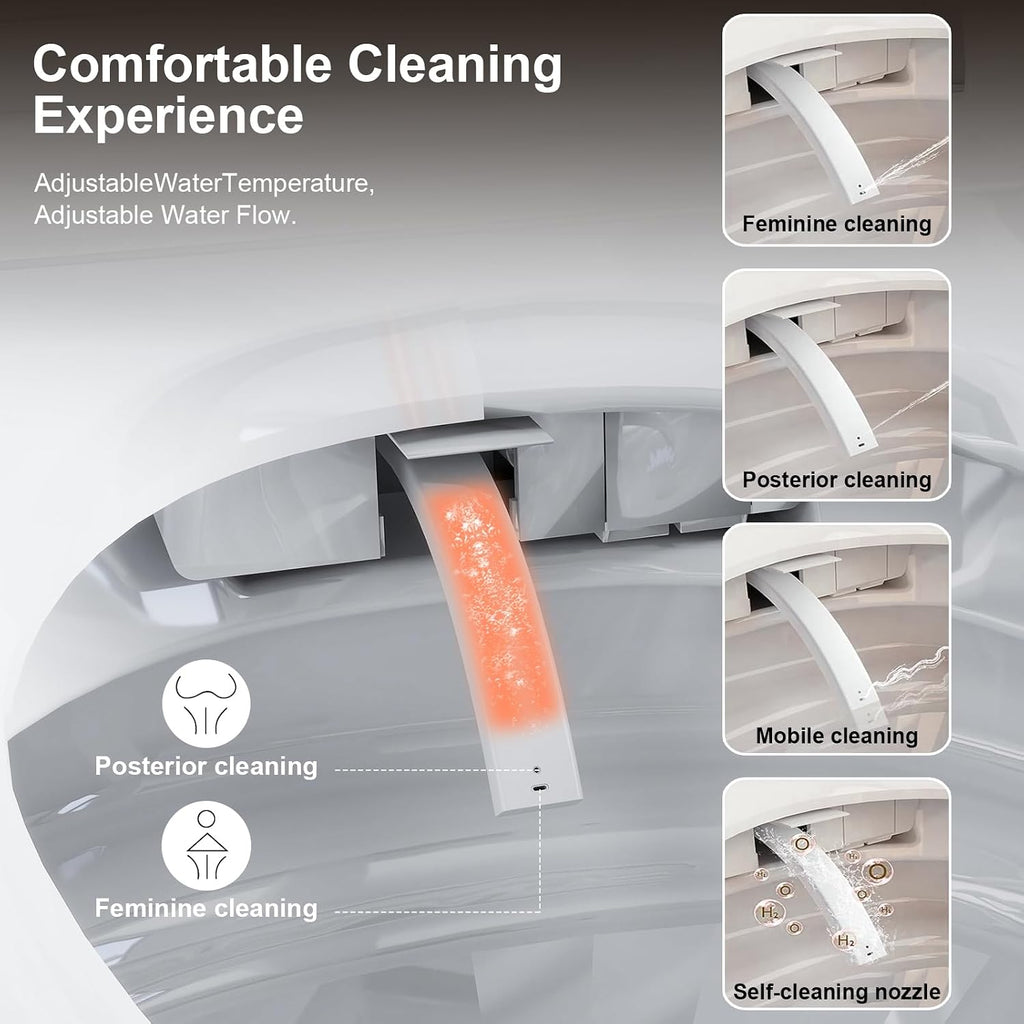 Smart Toilet with Bidet Built in, Auto Open Close & Auto Flush, Modern Elongated Tankless Toilet for Bathrooms with Heated Seat, Warm Water & Dryer, Foot Sensor and Night Light