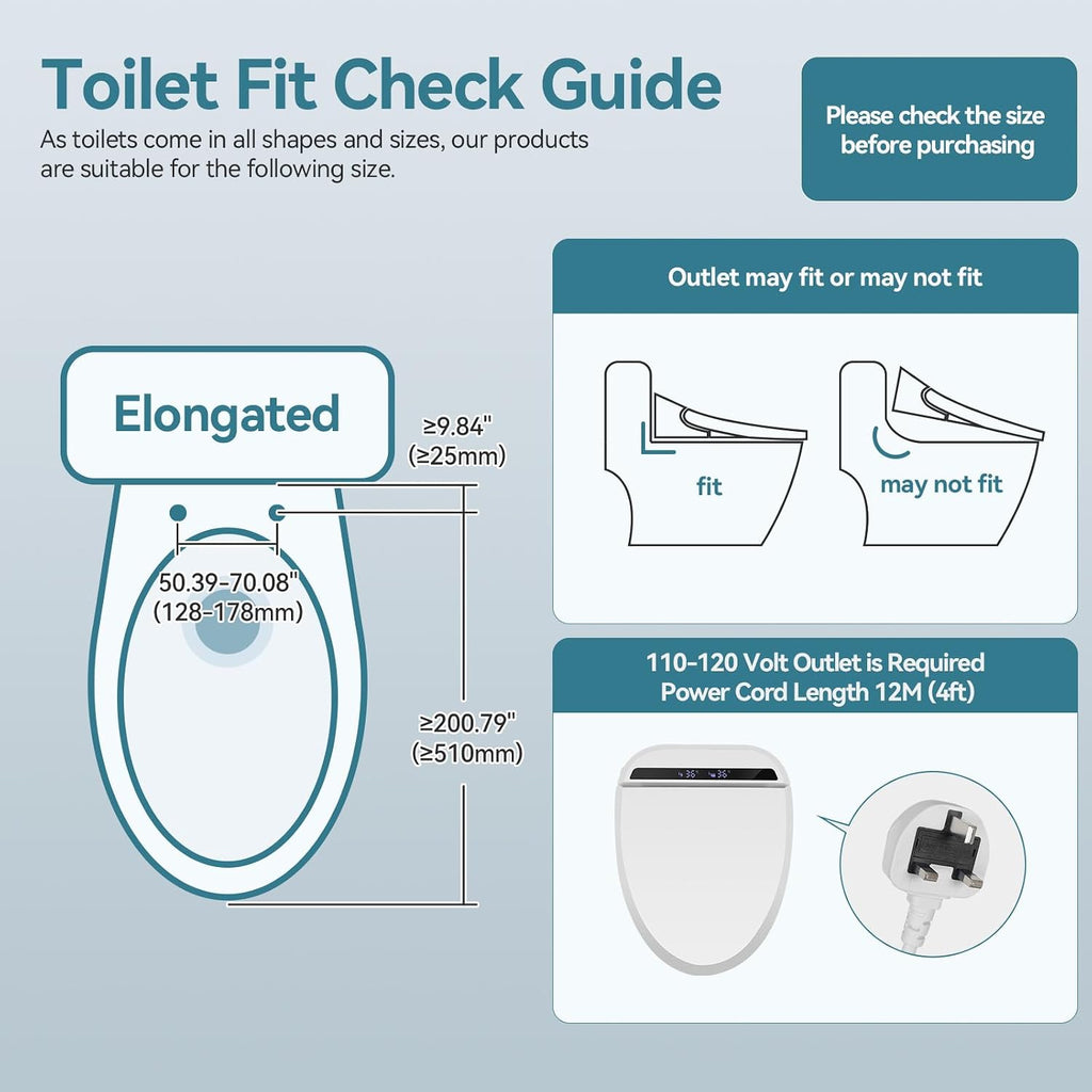 YOURLITE Bidet Toilet Seat, Elongated Toilet Seat Warm Water, Heated Seat Bidet with Remote Control,Self-cleaning Nozzle Temperature Adjustable LED Light, Need Electricity, White