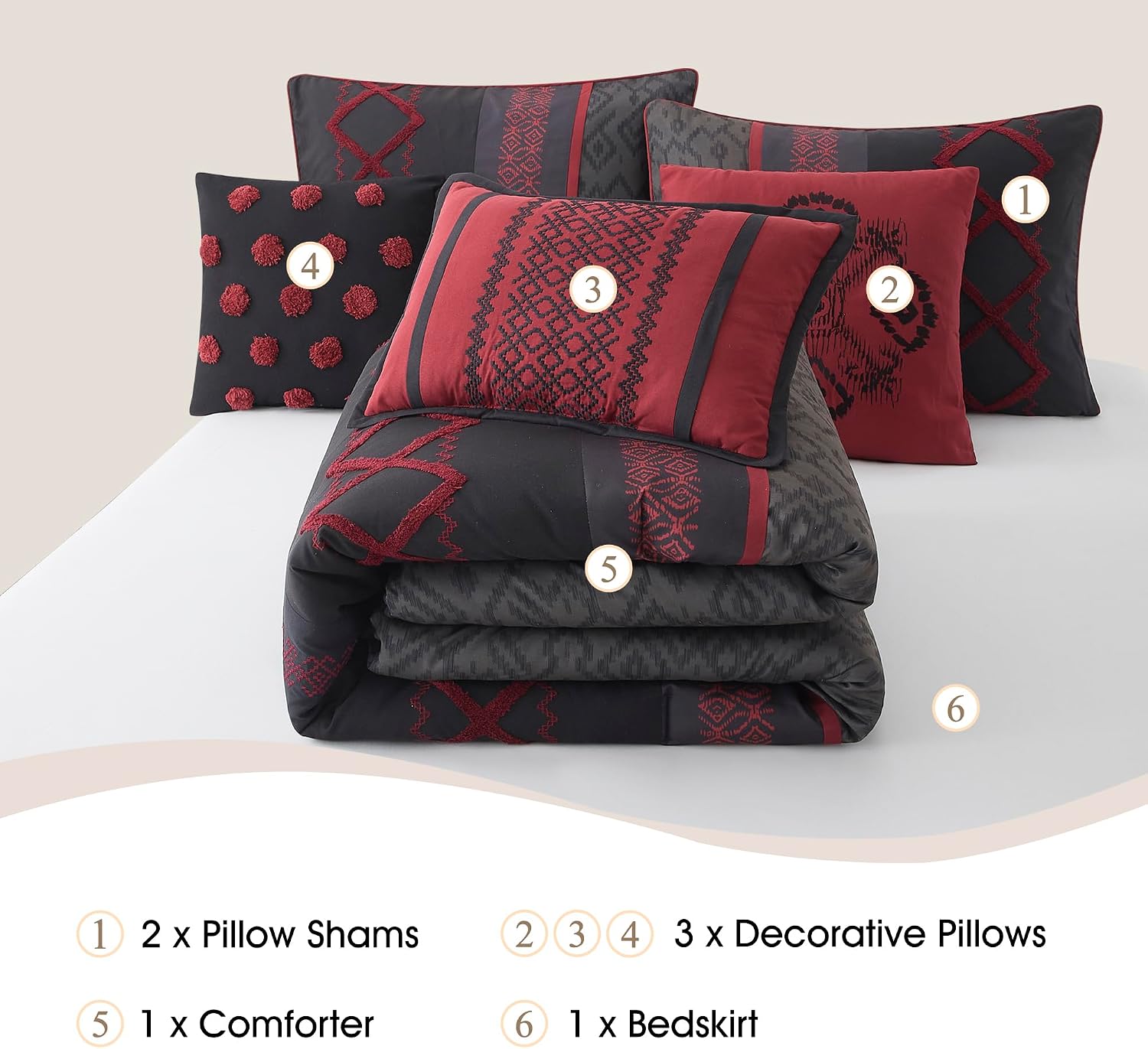 Stratford Park Luxury 7 Piece Cozy Comforter Set, King Size, Black and Red, Embroidered Bedding Sets, Premium Microfiber, All Season Home Décor
