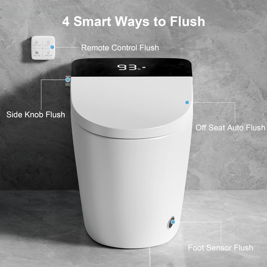 Smart Toilet with Elongated Heated Seat, Auto Flush, Manual Soft-Close Seat & Lid, Night Light, Electric Tankless Toilets with Dual Flush 0.8/1 GPF, MAP 1000g