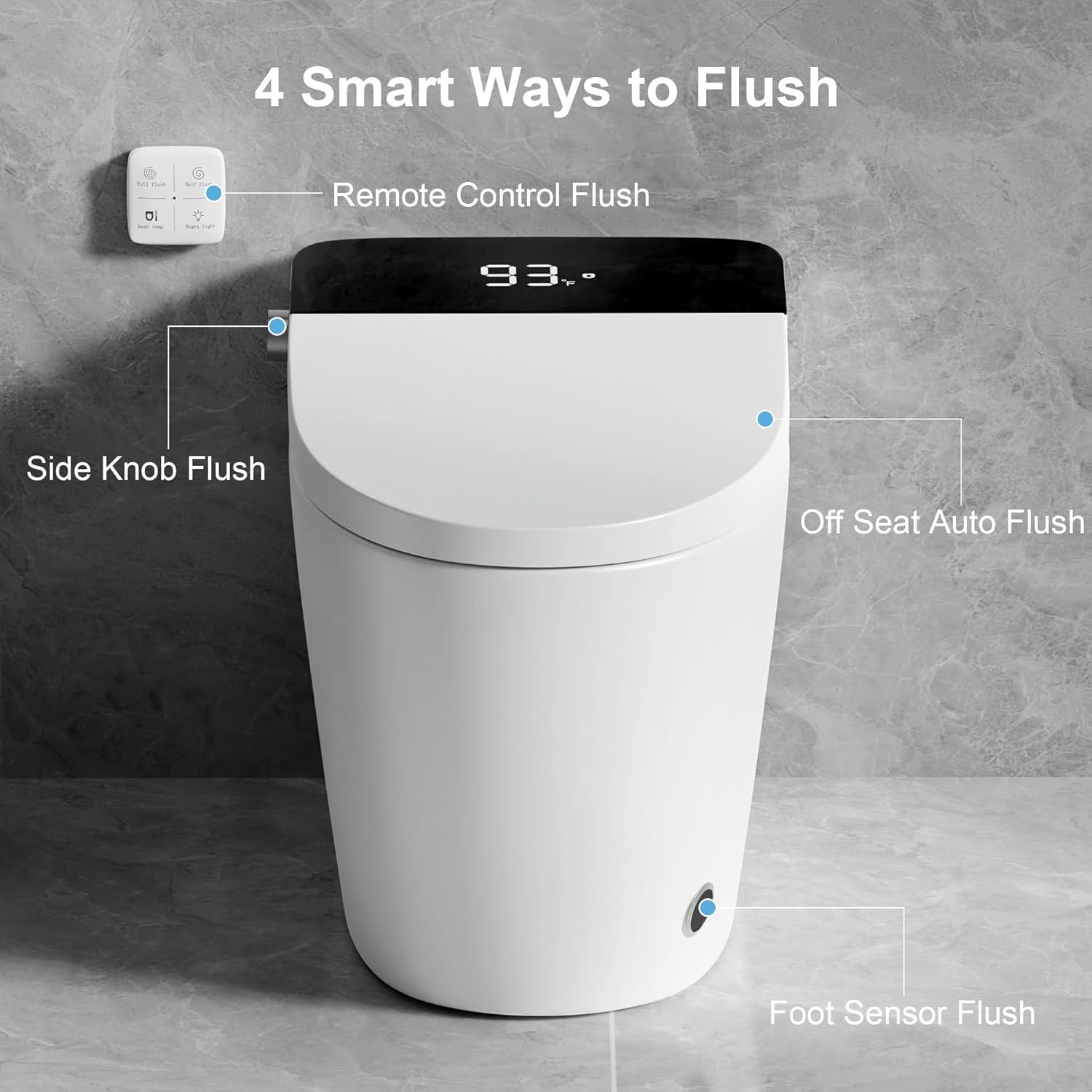 Smart Toilet with Elongated Heated Seat, Auto Flush, Manual Soft-Close Seat & Lid, Night Light, Electric Tankless Toilets with Dual Flush 0.8/1 GPF, MAP 1000g