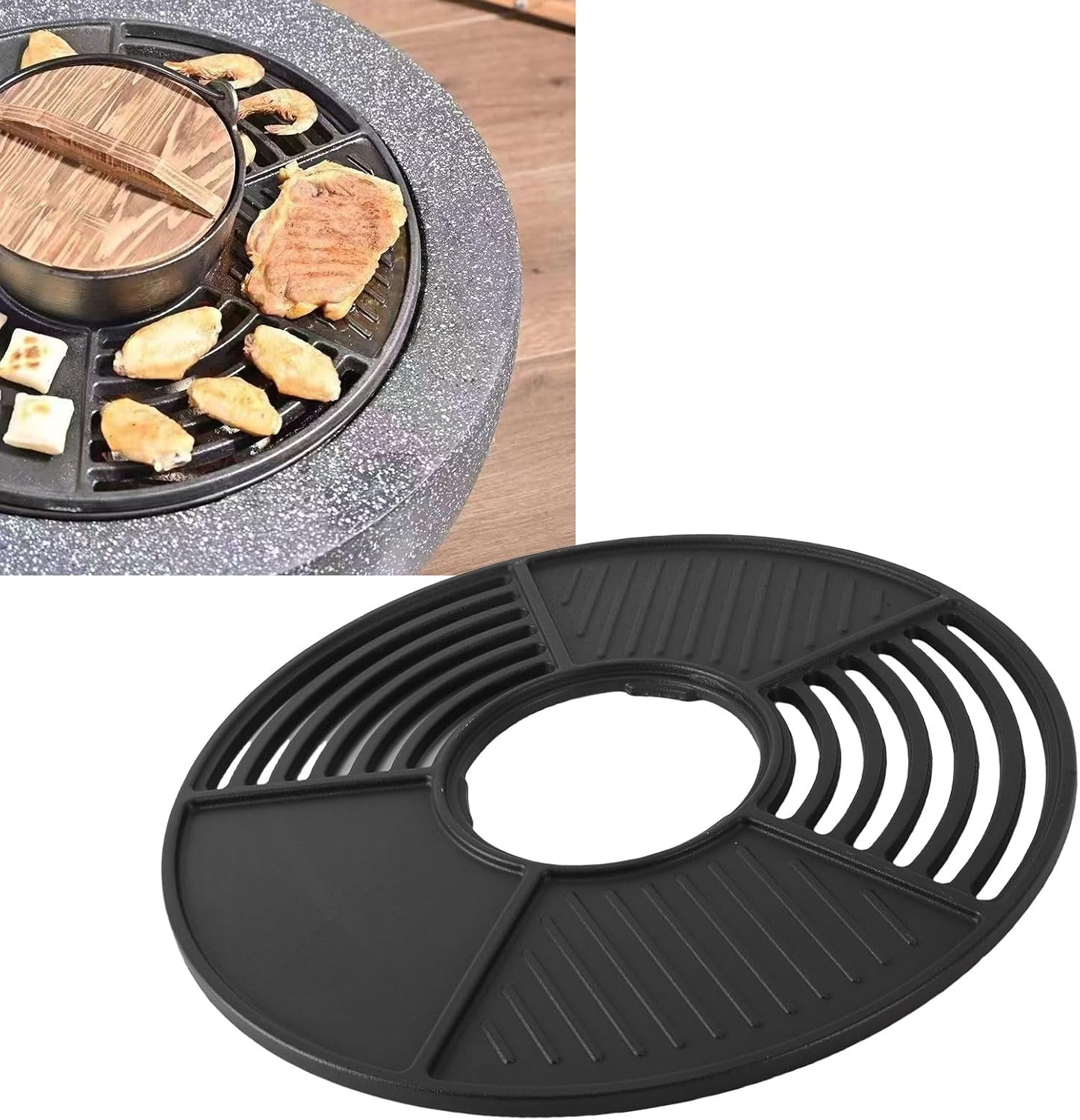 SIXRUN 42cm Round Cast Iron Grill Plate, Non Stick Enamel Coating, Suitable for Indoor Outdoor, Camping and Picnics with Cast Iron Grill Grate