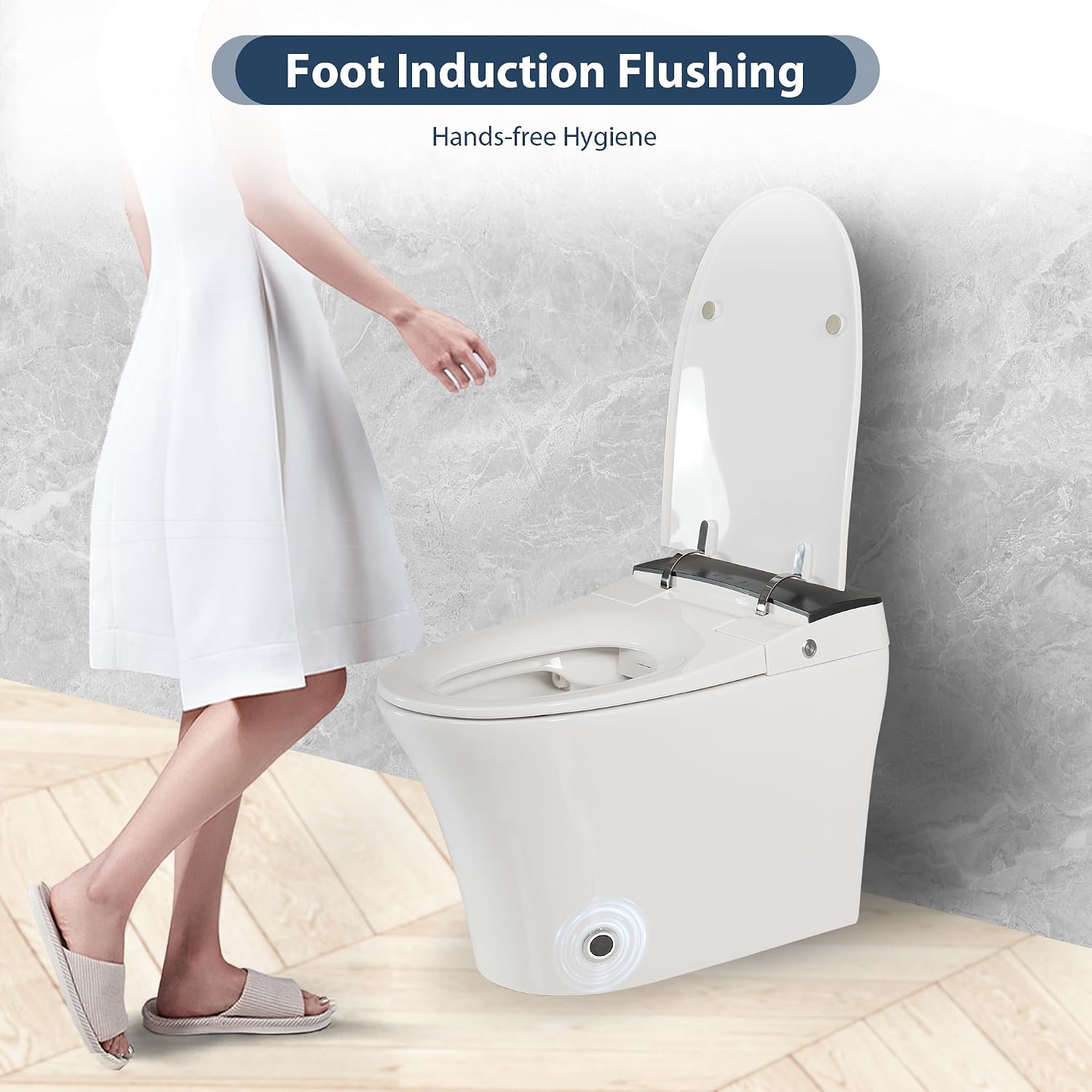 Smart Toilet with Heated Seat & Foot Sensor Flush, One Piece Tankless Toilet, Power Outage Flushing, Night Light, Soft Close Seat, 12' Rough-In, White Ceramic