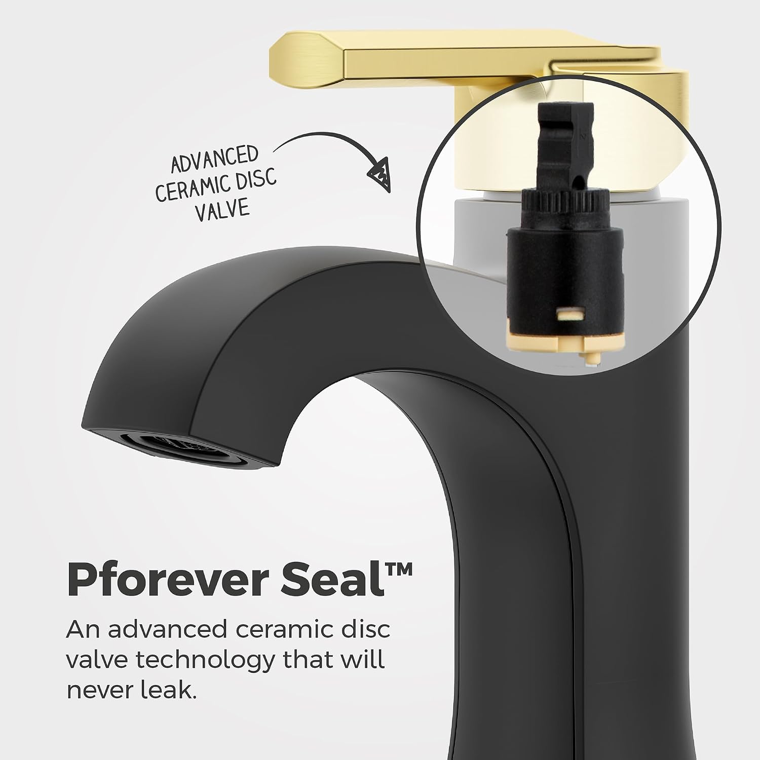 Pfister Vaneri Single Handle Bathroom Sink Faucet 1-Hole Matte Black and Brushed Gold Finish NSF Certified Water-Efficient Push & Seal Drain TiteSeal Technology LF042VRIBBG