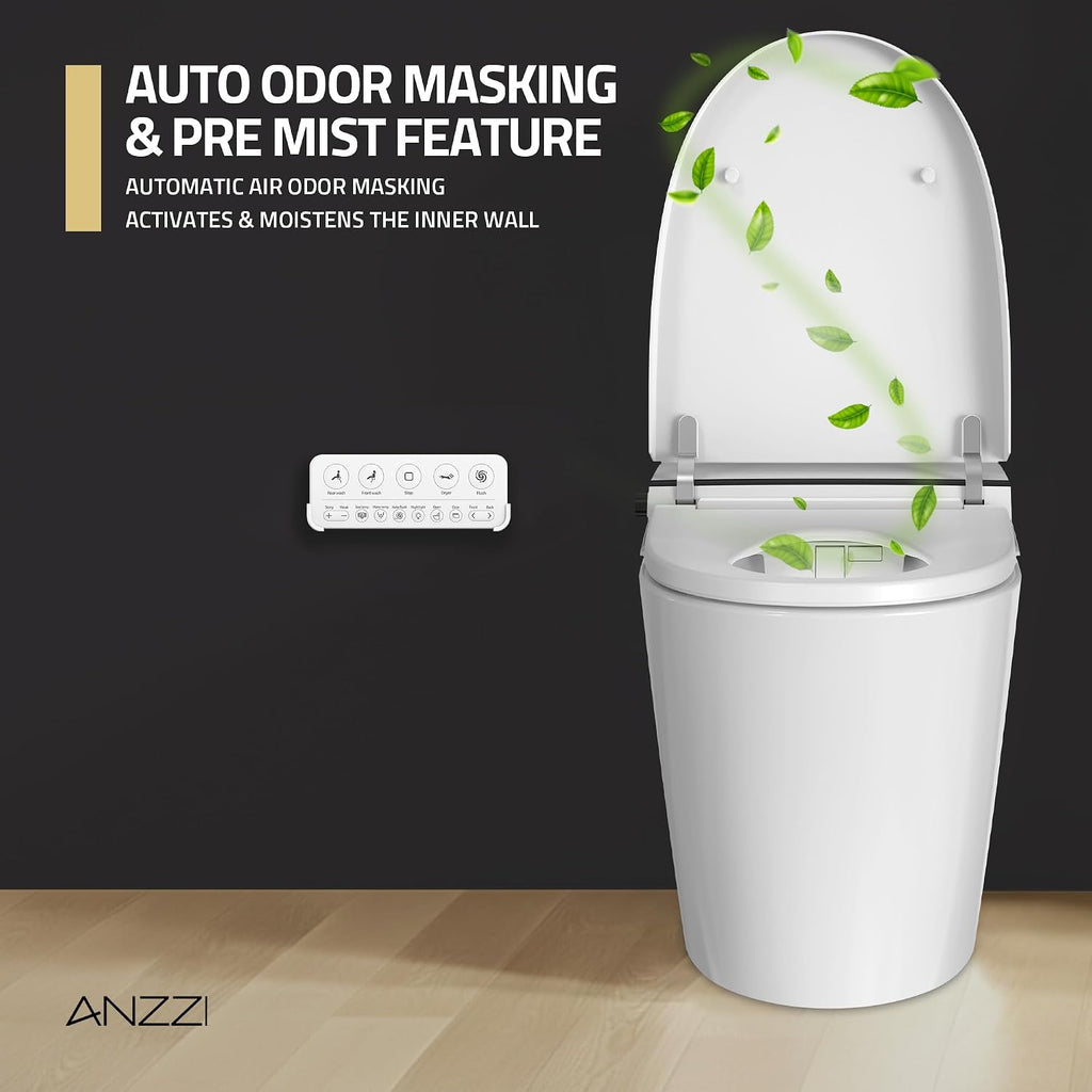 ANZZI Juno Smart One-Piece Toilet and Bidet Set White 26 in Heated Seat Front & Rear Wash Warm Air Dryer Foot Sensor Auto Flush Remote Control Soft-Close Lid Self-Cleaning Nozzles | TL-ST823WH