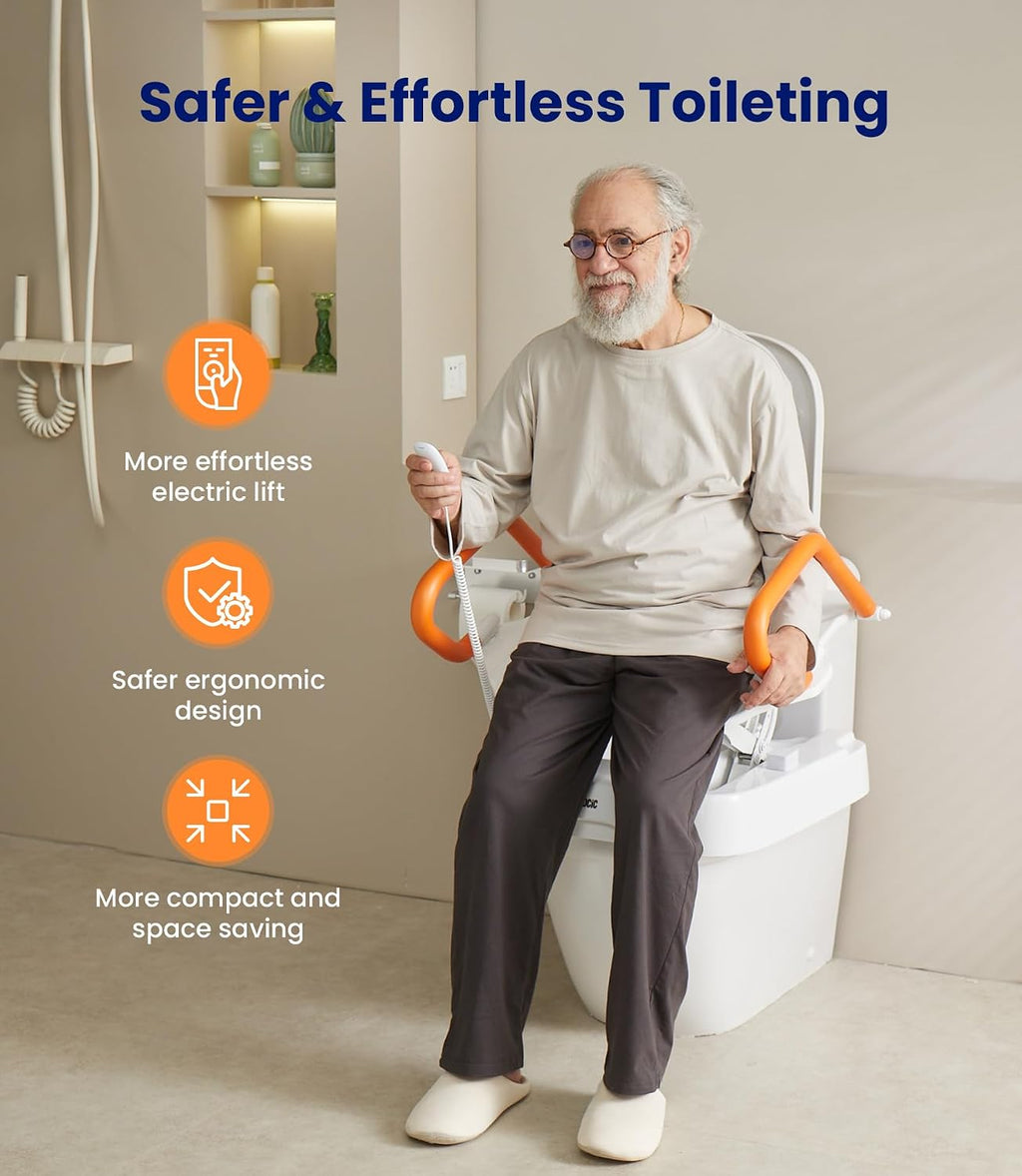VOCIC Electric Toilet Seat Lift, Electric Raised Toilet Seat, Powered Toilet Seat Riser with Handles, Toilet Lift Seat for Elderly, Support to 330LBS, AX12