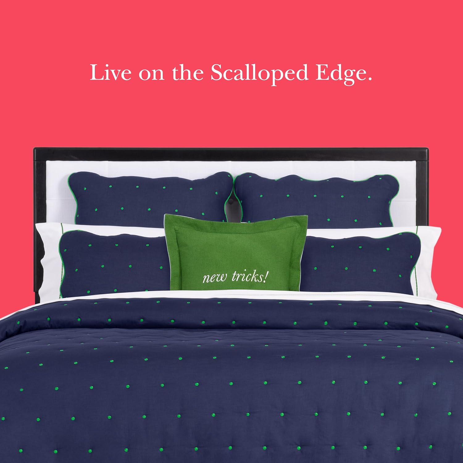 kate spade new york Scalloped Edge 3-Piece King Quilt Bedding Set, 100% Cotton Reversible Cover, All Season Warmth Bedding, Machine Washable, Navy
