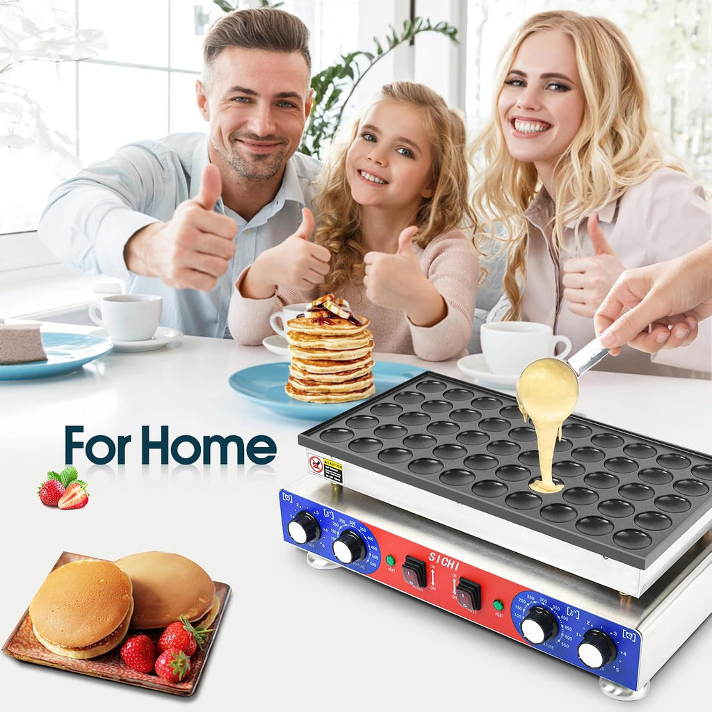 SICHI Mini Pancake Maker - 50Pcs Mini Dutch Pancake Maker With Nonstick and Quick Heat-Up, Mini Pancakes Maker Machine With 2 Thermostats & 2 Timers Separate Control, Commercial Pancake Maker Machine