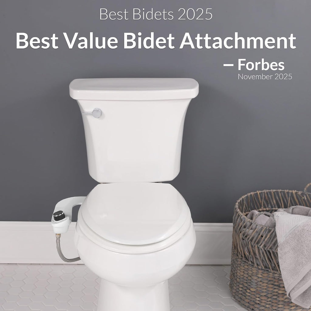 Bio Bidet SlimEdge 2 Pack Bidet Attachment for Toilet, Non Electric, Self Cleaning Dual Nozzles for Front and Rear Cold Water Wash, Adjustable Water Pressure, Ultra Thin Design, White