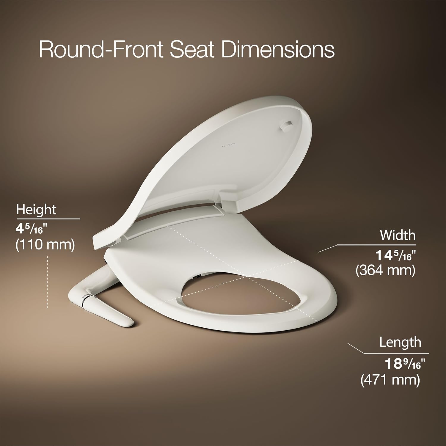 Kohler PureWash M250 Manual Bidet Toilet Seat, Round & Low Profile, Non- Electric, Adjustable Water Pressure, Self Cleaning, Quiet-Close, Easy Installation, Biscuit
