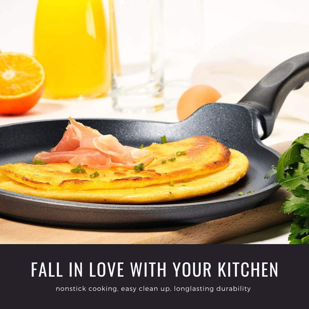 Swiss Diamond 9.5 Inch Nonstick Crepe Pan, Induction Compatible Diamond Coated Aluminum Nonstick Pan - Dishwasher Safe and Oven Safe Breakfast Pan, Grey