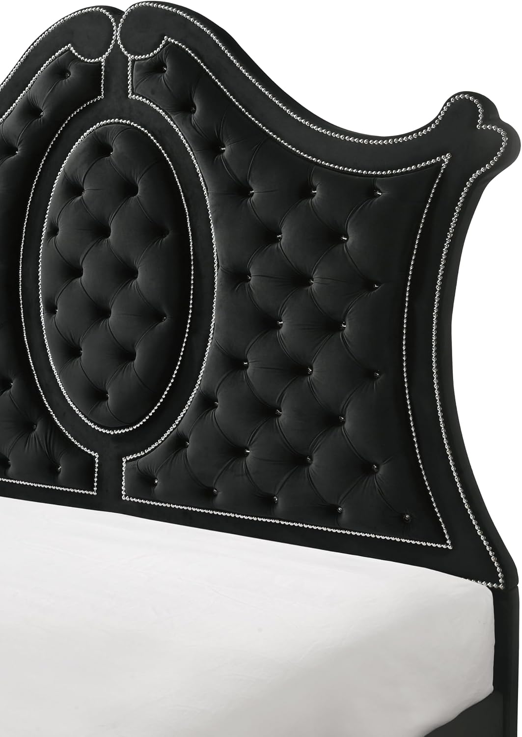 6pc Contemporary Black Finish Luxury Upholstered King Size Panel Bed Set Arched Headboard Master Bedroom Furniture