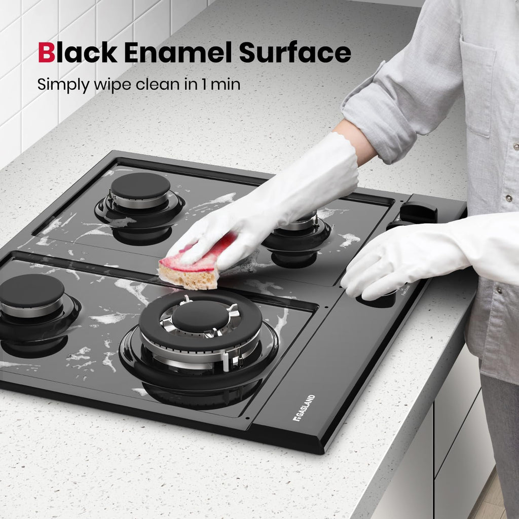 GASLAND 24 Inch Gas Cooktop with Griddle 4 Burners, GH60EF Drop-in Propane Stove Top with Thermocouple Protection, LPG/NG Convertible Dual Fuel Natural Gas Hob, Black
