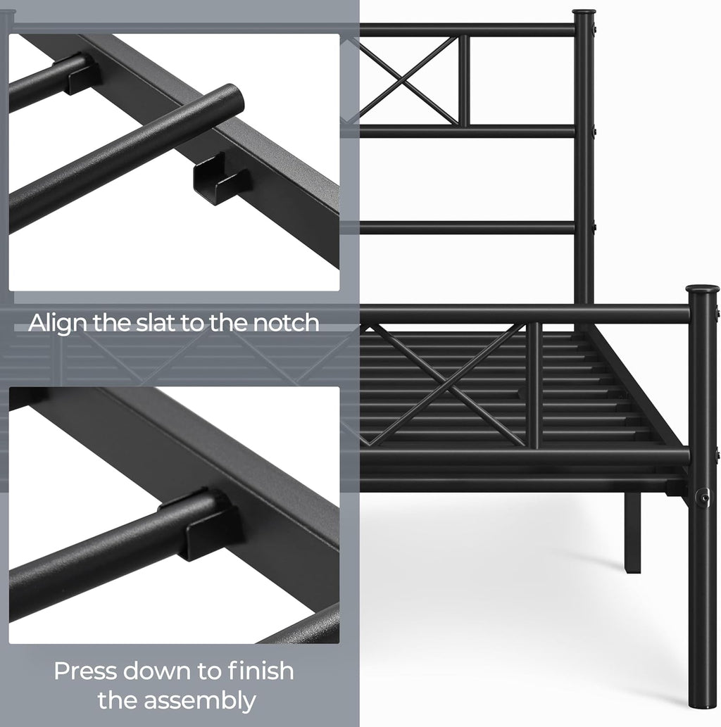 Yaheetech Black Twin Metal Platform Bed Frame Mattress Foundation with Headboard and Footboard Under Bed Storage Steel Slats No Box Spring Needed 2Pcs