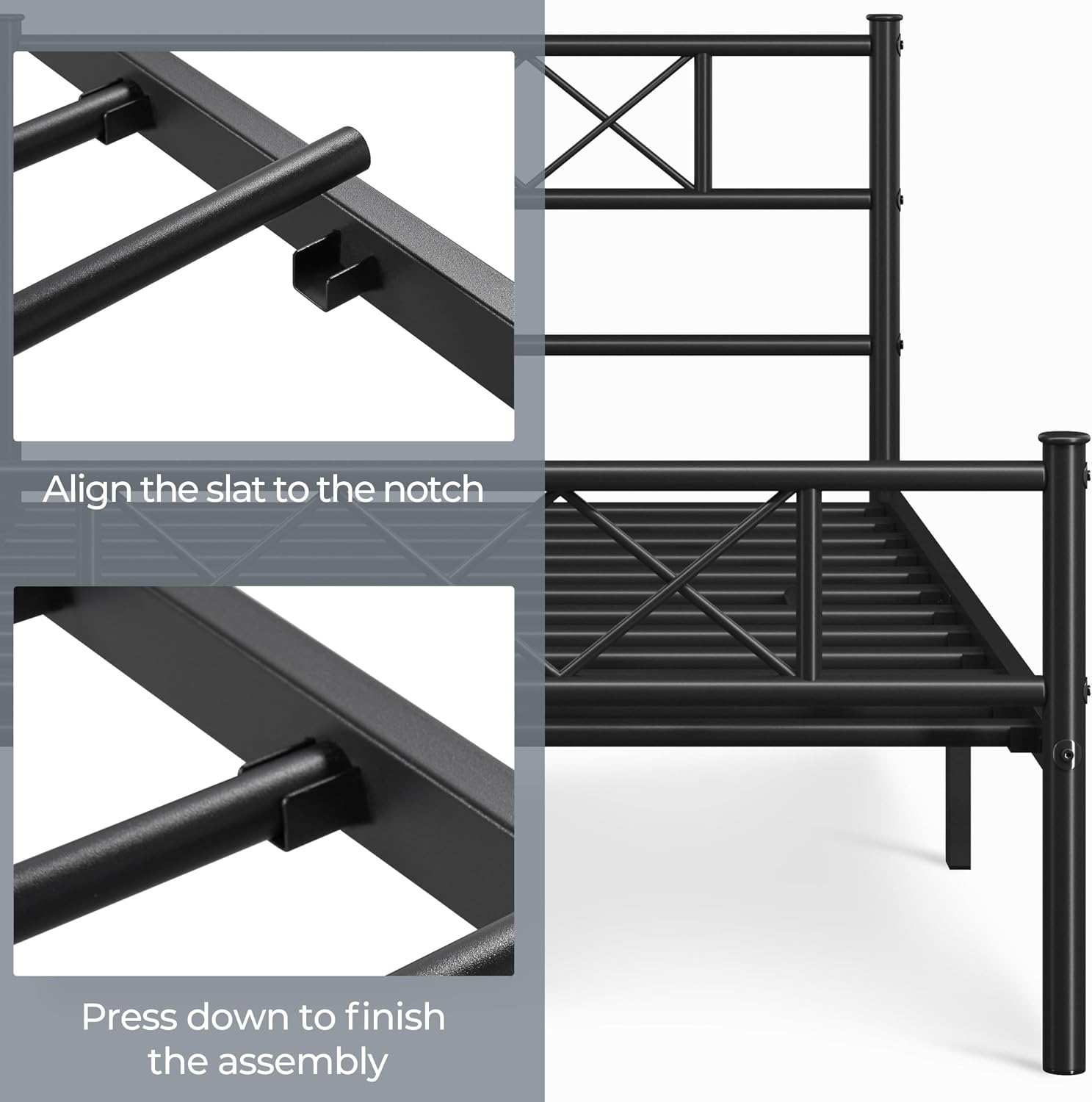 Yaheetech 2PCS Twin XL Metal Bed Frame Platform Bed Set of 2 Mattress Foundation with Headboard and Footboard Metal Bed with Under-Bed Storage and Metal Slat Support Black