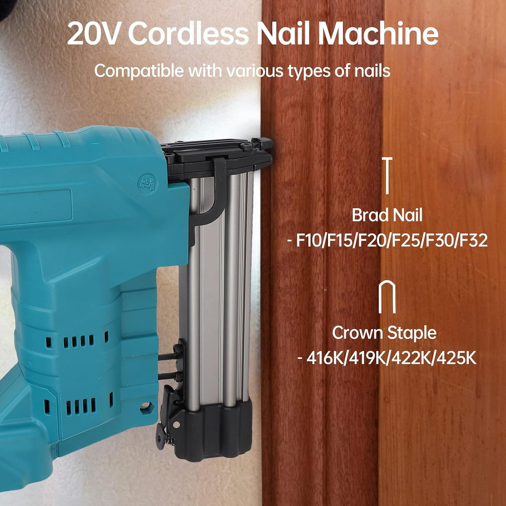 Cordless Brad Nailer, 50W 20V Electric Stapler with 2 x 2.0Ah Battery, 100pcs Nails and 100pcs Staples Battery Powered Nail Gun for Woodworking, Home Improvement (US Plug)