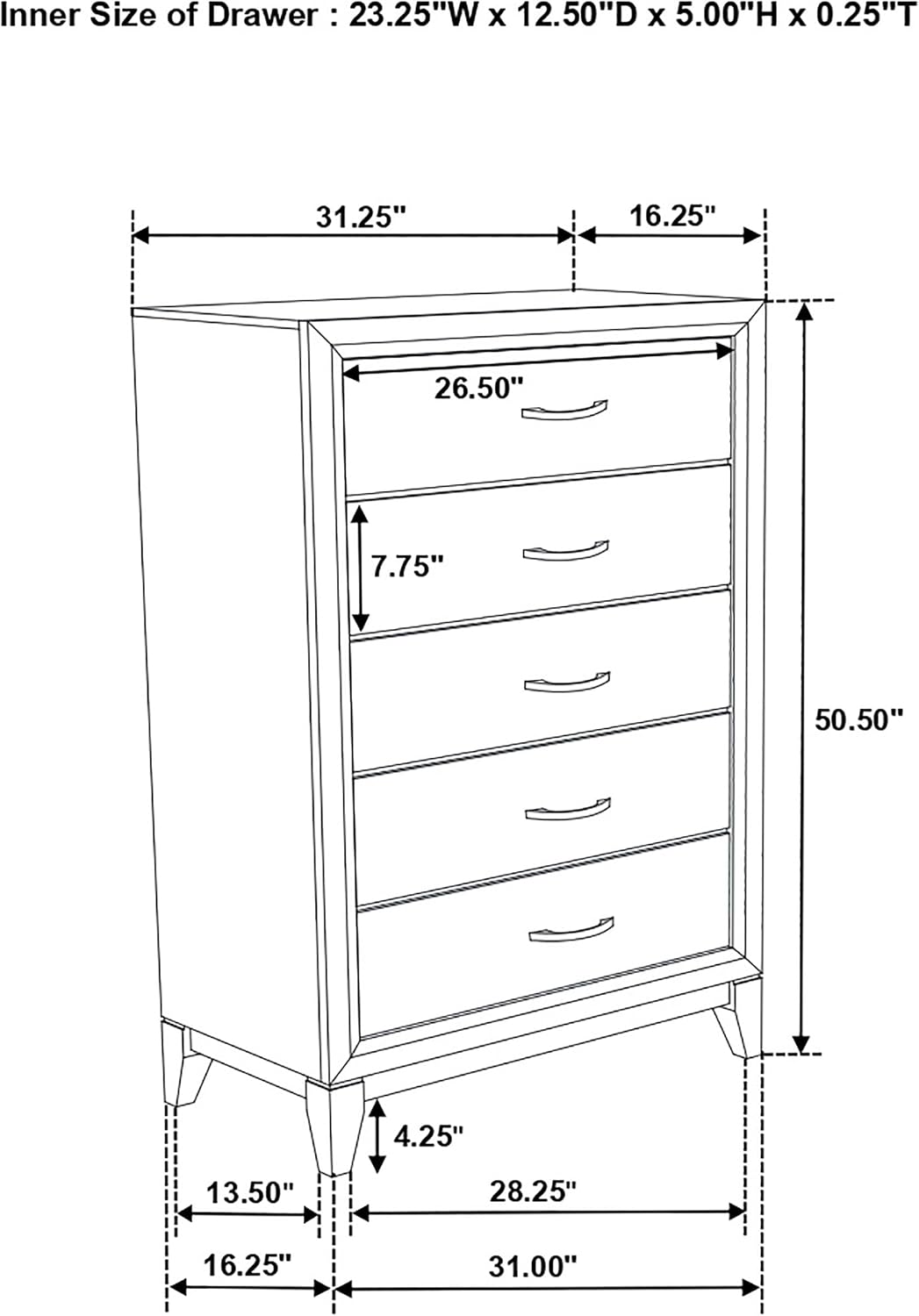 Coaster Home Furnishings - Watson - Wood - 5-Piece Bedroom Set with Panel Headboard and Groove Details - Bedroom - Eastern King Size - Gray Oak - 212421KE-S5