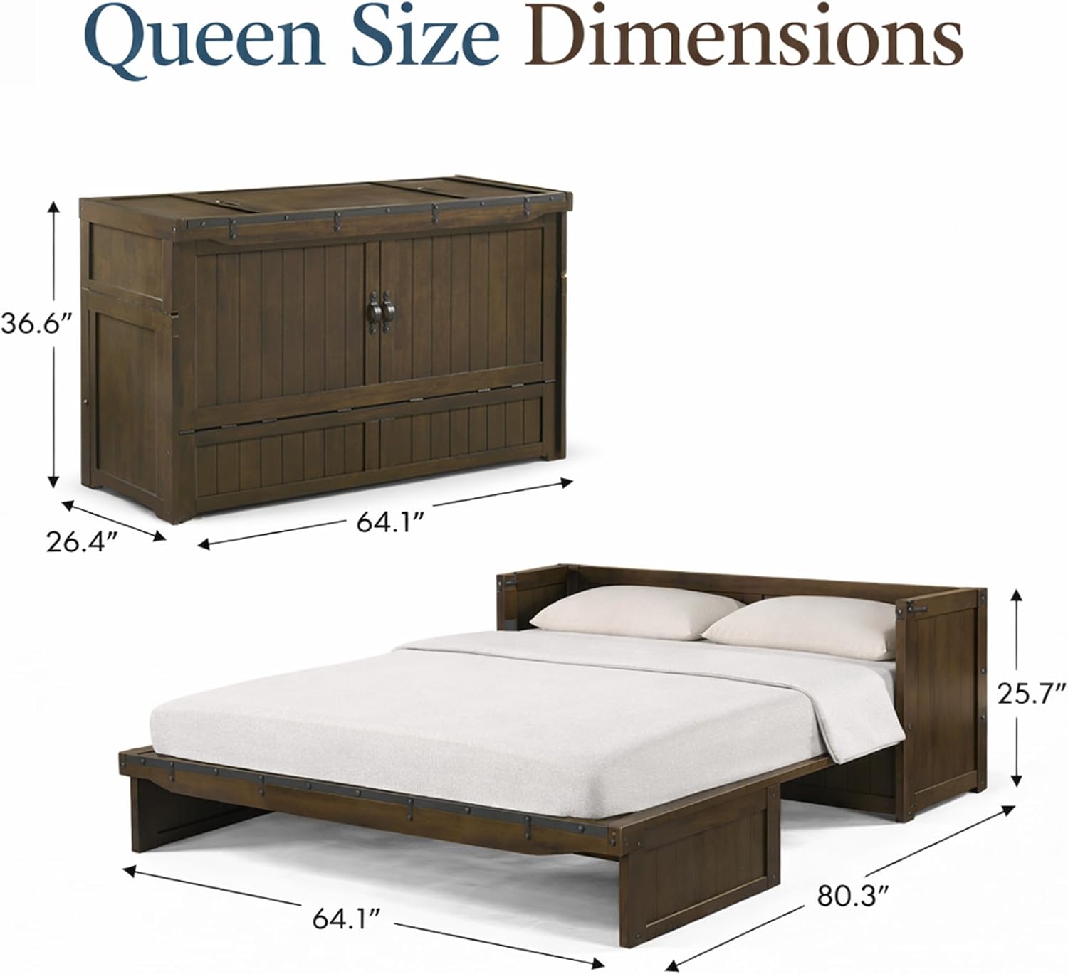 NIGHT & DAY Furniture Murphy Cube Cabinet Bed (Rustic Brown w/Ranchero Hardware, Queen)