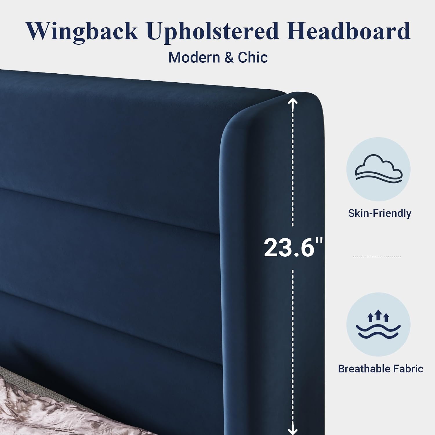 Allewie Full Size Platform Bed Frame with Velvet Upholstered Wingback Headboard, No Box Spring Needed, Under Bed Storage Space, Wooden Slats, Modern Mattress Foundation, Easy Assembly, Blue
