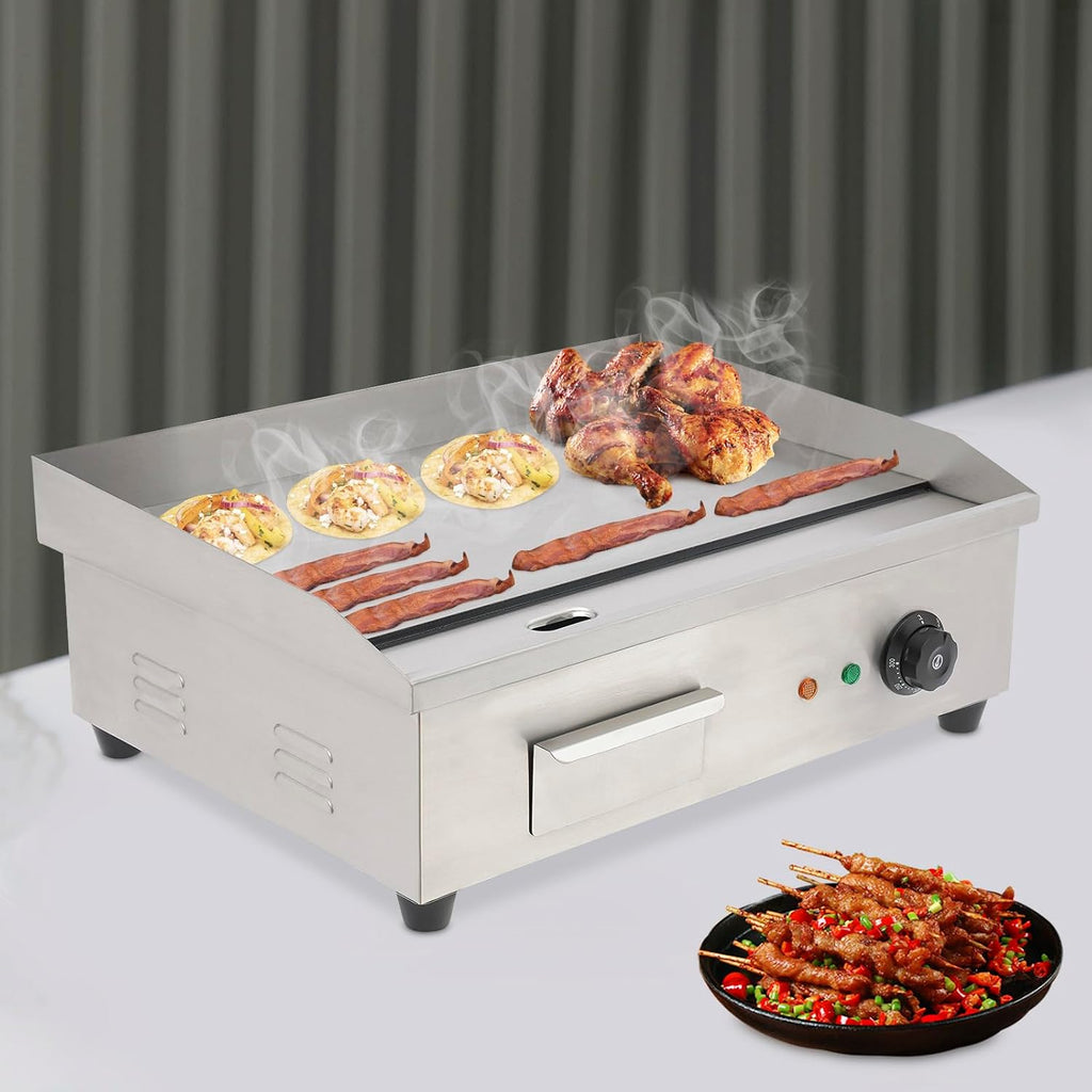 Commercial Griddle,110V 3000W Commercial Restaurant Electric Grill Griddle Cooktop Plate Combo Stainless Adjustable Thermostatic Control 50-300℃