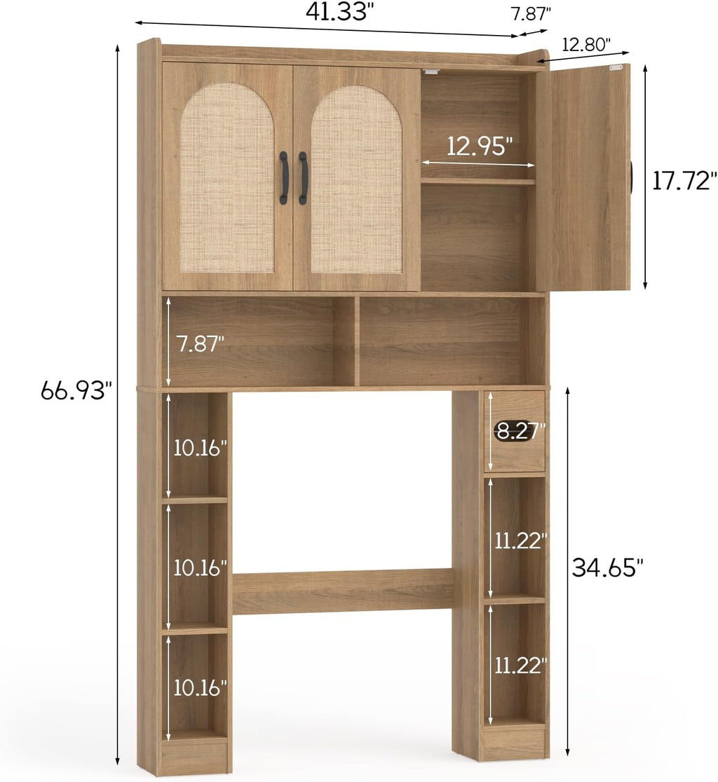 Vabches Over The Toilet Storage Cabinet,Farmhouse Over Toilet Bathroom Organizer with 3 Barn Doors & Toilet Paper Holder Stand,Home Space-Saving Toilet Rack with Shelves，for Bathroom,Restroom,Laundry
