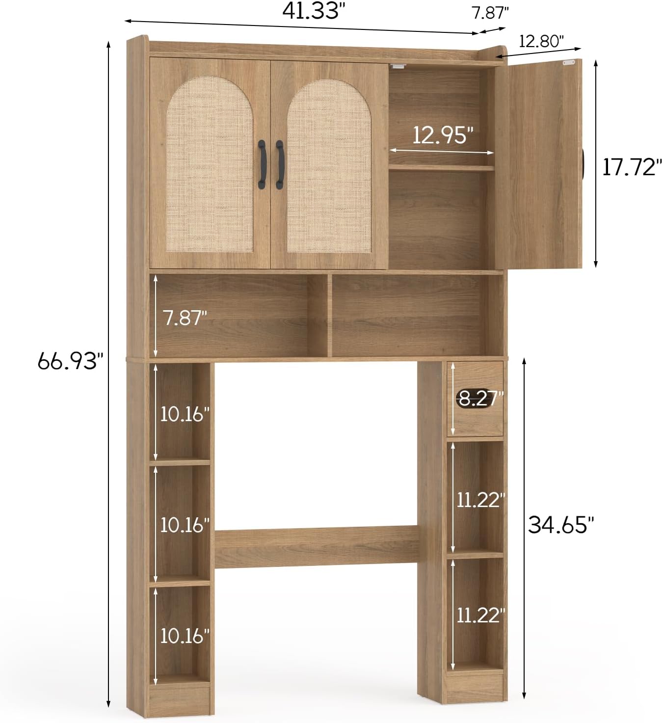 Vabches Over The Toilet Storage Cabinet,Farmhouse Over Toilet Bathroom Organizer with 3 Barn Doors & Toilet Paper Holder Stand,Home Space-Saving Toilet Rack with Shelves，for Bathroom,Restroom,Laundry