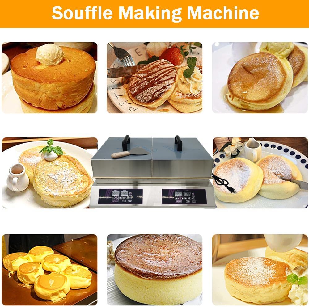Electric Souffle Maker & Dorayaki Baker Stainless Steel with Double Pure Copper Plates 110V 60-240°C Commercial Grade Souffle Pancake & Muffin Griddle Machine Digital Display