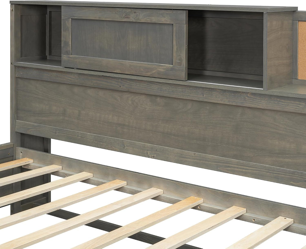 Merax Twin Size Daybed with 3 Storage Drawers,Headboard with Shelf,A Set of Sockets and USB Ports,Grey