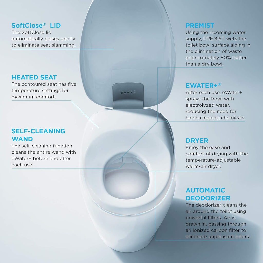 TOTO MS900CUMFG#01 NEOREST NX1 Dual Flush 1.0 or 0.8 GPF Toilet with Integrated Bidet Seat and EWATER+, Cotton White