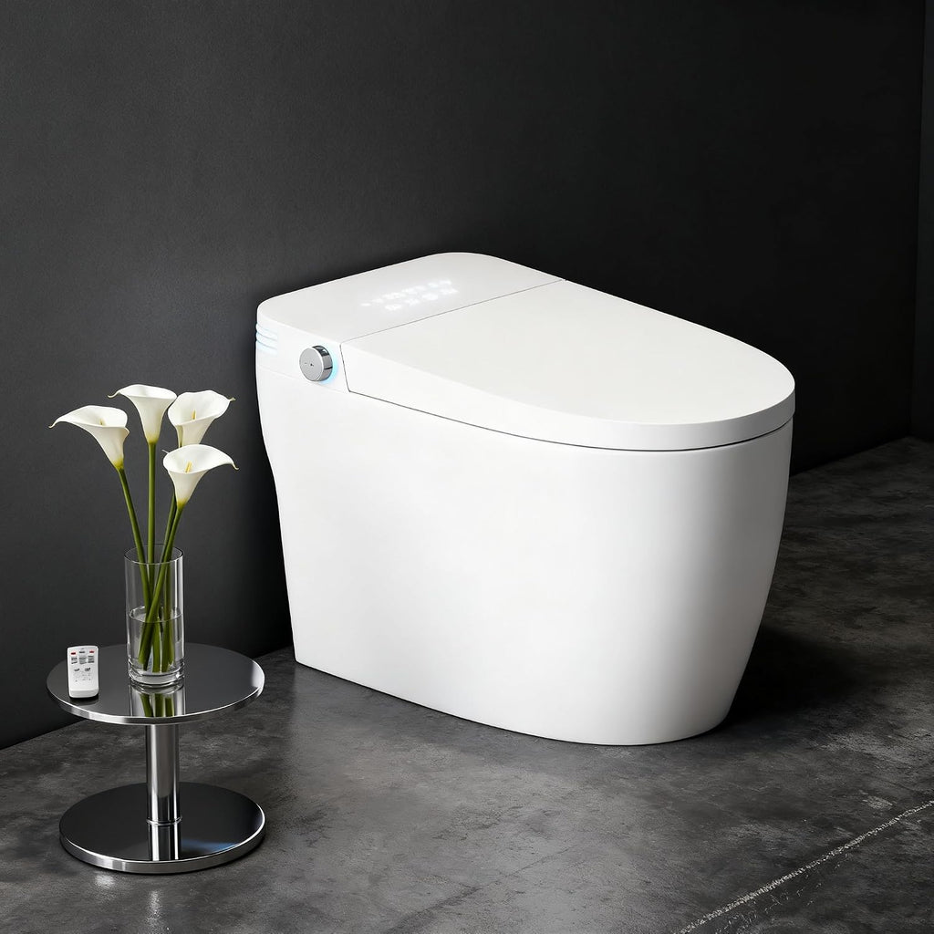 Tankless Smart Toilet with Bidet Built-In Pro Model Auto Open/Close Auto Flush Heated Seat Warm Water & Dryer Adjustable Temp Side Knob (S61G)
