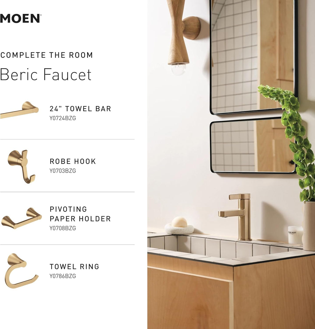Moen Beric Bronzed Gold Modern One-Handle Single Hole Bathroom Faucet with Drain Assembly and Optional Deckplate for Your Bath Sink, 84774BZG