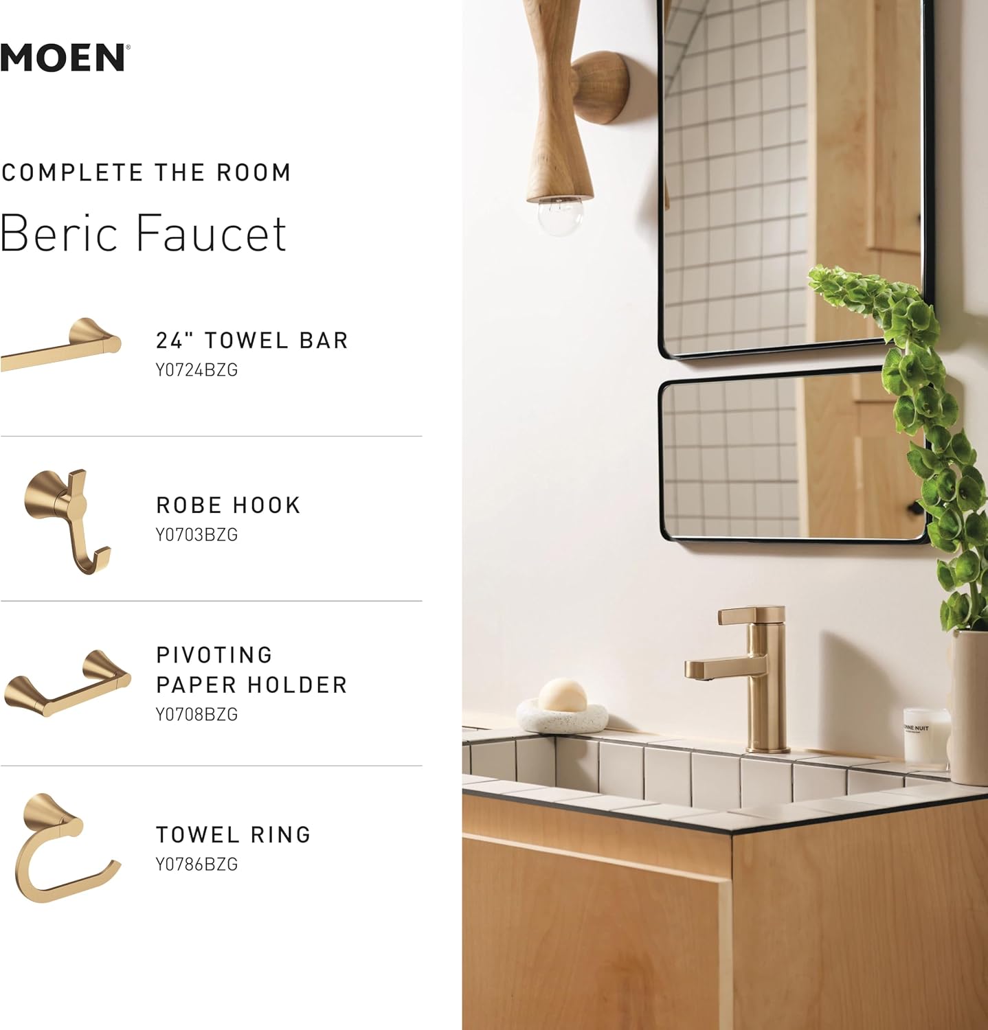 Moen Beric Bronzed Gold Modern One-Handle Single Hole Bathroom Faucet with Drain Assembly and Optional Deckplate for Your Bath Sink, 84774BZG