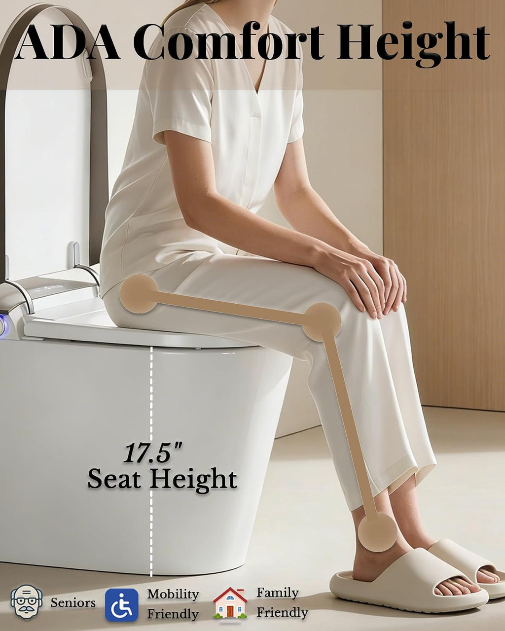 EchosLife Luxury Smart Toilet with Bidet Built In, Auto Open/Close Lid & Seat, Blackout Flush, Foam Shield, Odor Control, ADA Comfort Height One Piece Elongated Toilet, Tank Built-In, Heated Seat