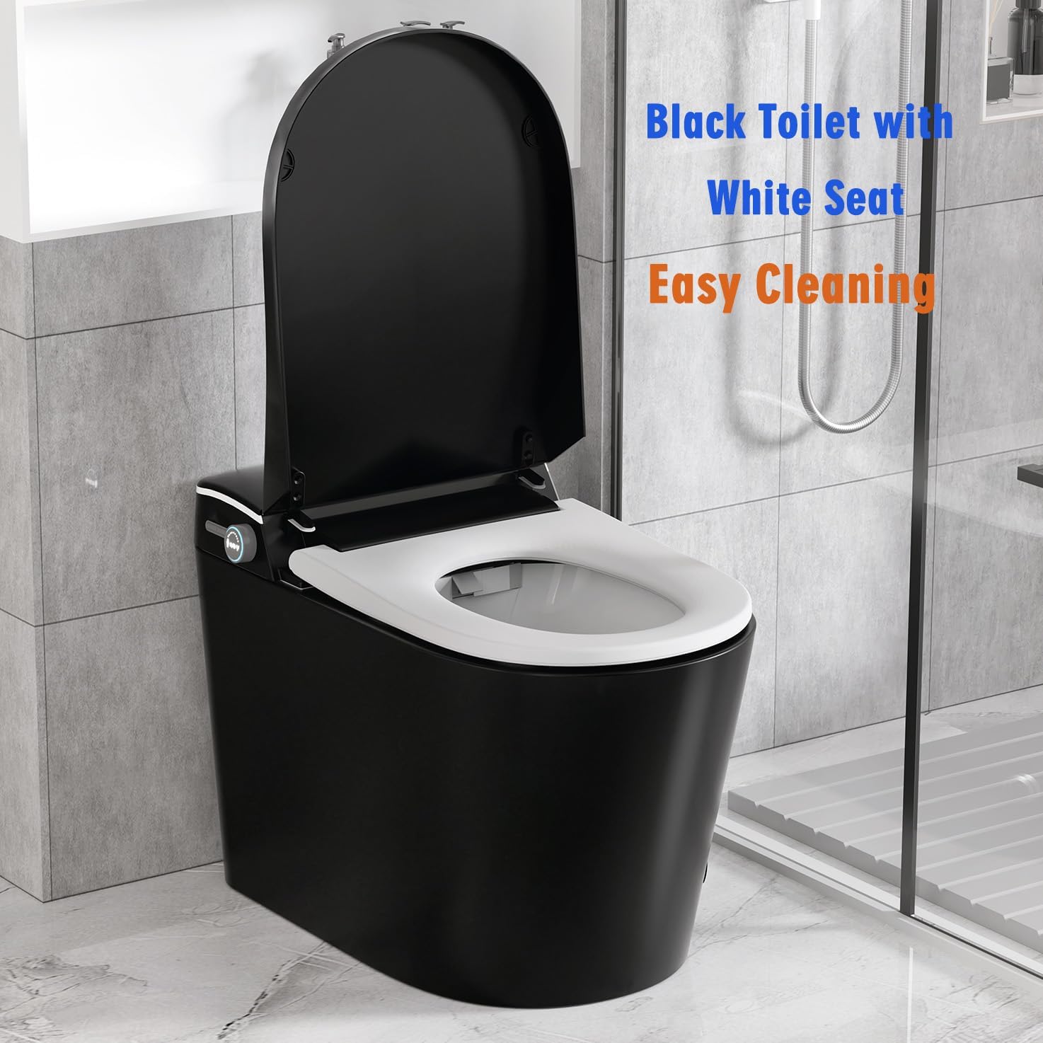WinZo Elongated Smart Toilet With Bidet Built-in,Auto Open & Flush Auto Soft Close Seat, Hands-Free Adjusted Heated Seat & Warm Air Dyring, Matte Black (No Foam Cover Version)