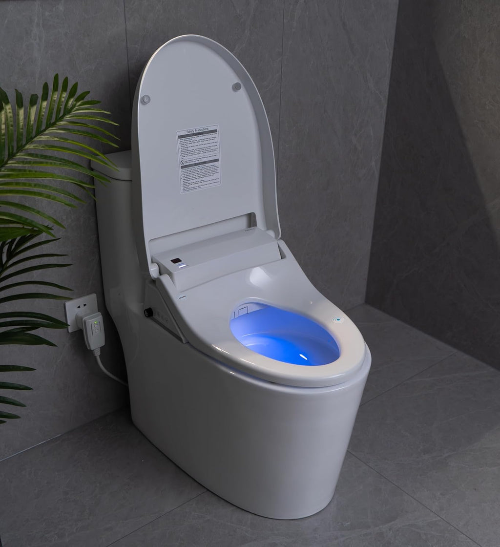 Bidet Seat with Warm Water and Dryer - Electrically Heated Elongated Toilet Seat with Adjustable Temperature, Gentle Closing, and Night Light