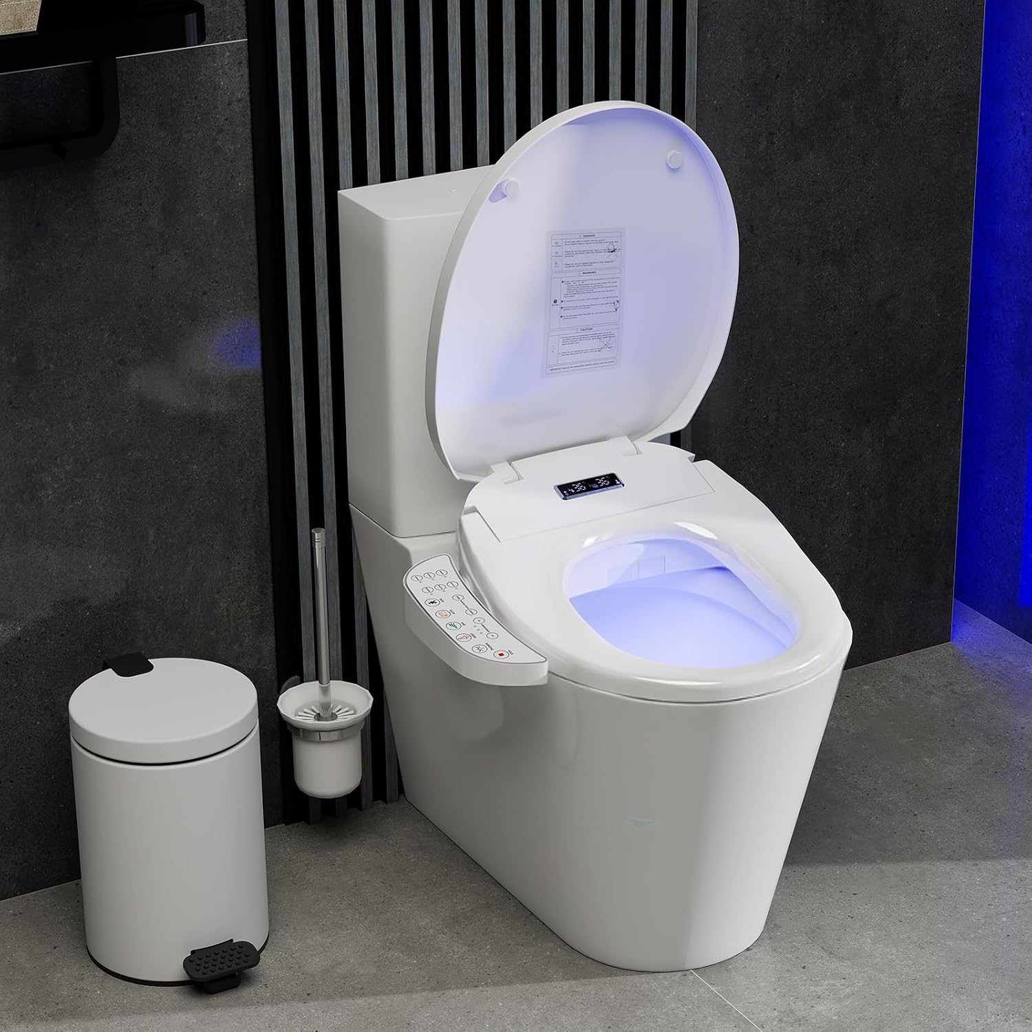 Smart Heated Toilet Seat for Short V-Shaped Toilets – Bidet Warm Water Wash, Self-Cleaning Nozzle, Warm Air Dryer, Deodorizer, Soft-Close Lid, LED Night Light & Touch Panel, Easy Install